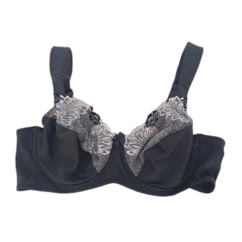 Curve Muse Bra UnPadded Floral Lace Cups Gray Sexy Lingerie Size‎ 42B